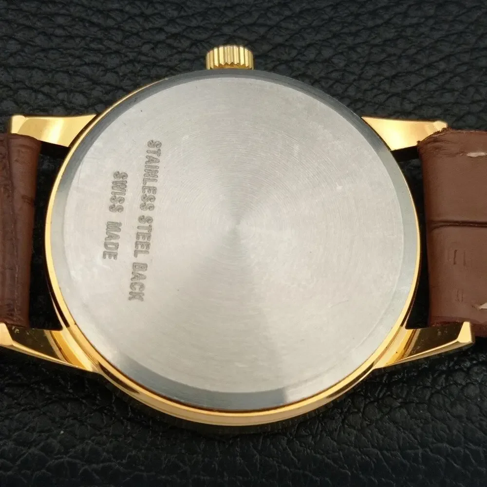 Vintage 1978 Montine Of Switzerland  Manual Mens Gold Watch W/Brown Strap